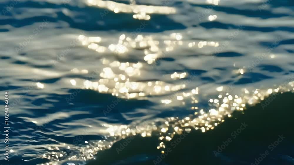 Poster the sun reflects on blue ocean waves, creating a beautiful bokeh pattern. mesmerizing ripples shimme