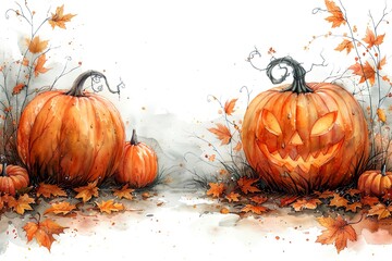halloween flat lay composition with pumpkins treats  on white background top view halloween banner mockup party invitation card template.