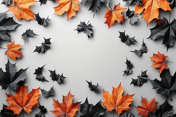 halloween flat lay composition with pumpkins treats  on white background top view halloween banner mockup party invitation card template.