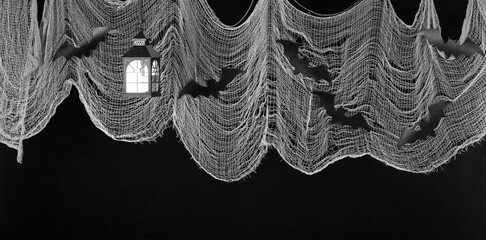 halloween background with black bats isolated on black background