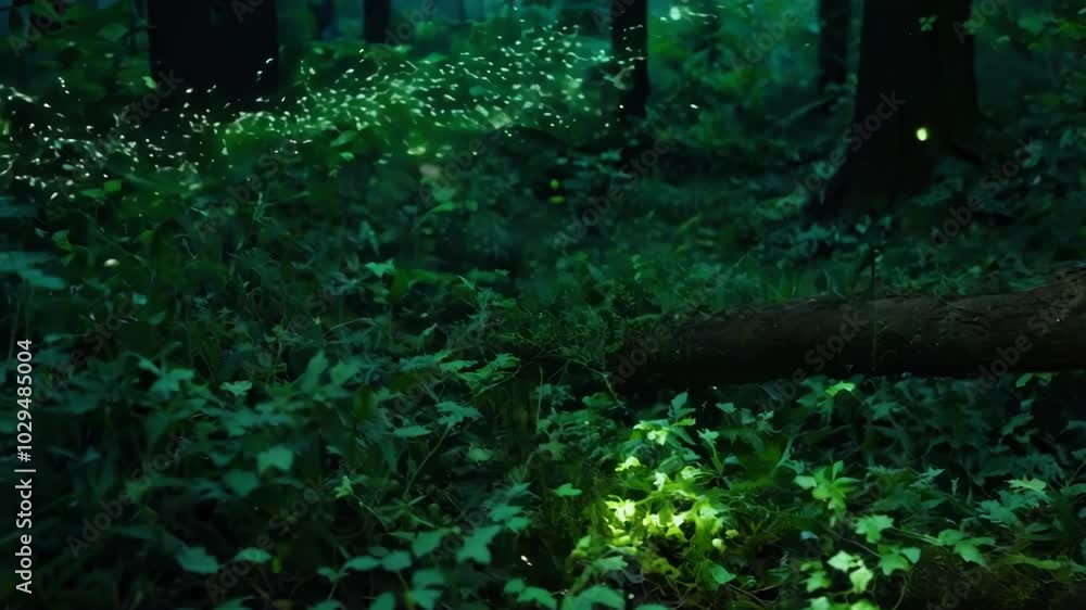 Aufkleber fireflies glow in the dark forest at night, creating beautiful light trails that illuminate the surr