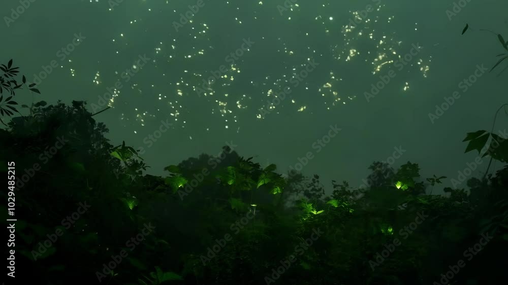 Aufkleber fireflies light up a dark forest at night, creating a magical atmosphere with their enchanting glow 