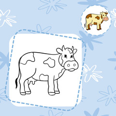 Simple cute coloring page for kids animal cow outline flat design illustration