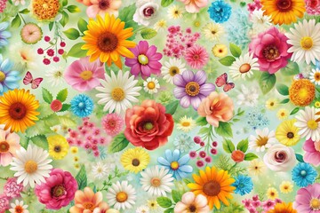 Panoramic abstract floral art with colorful flowers