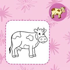 Simple cute coloring page for kids animal cow outline flat design illustration