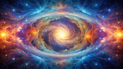Symmetrical swirling nebula and starry cosmos in space
