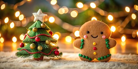 Plush toy shaped like a cute cookie with Christmas lights and tree