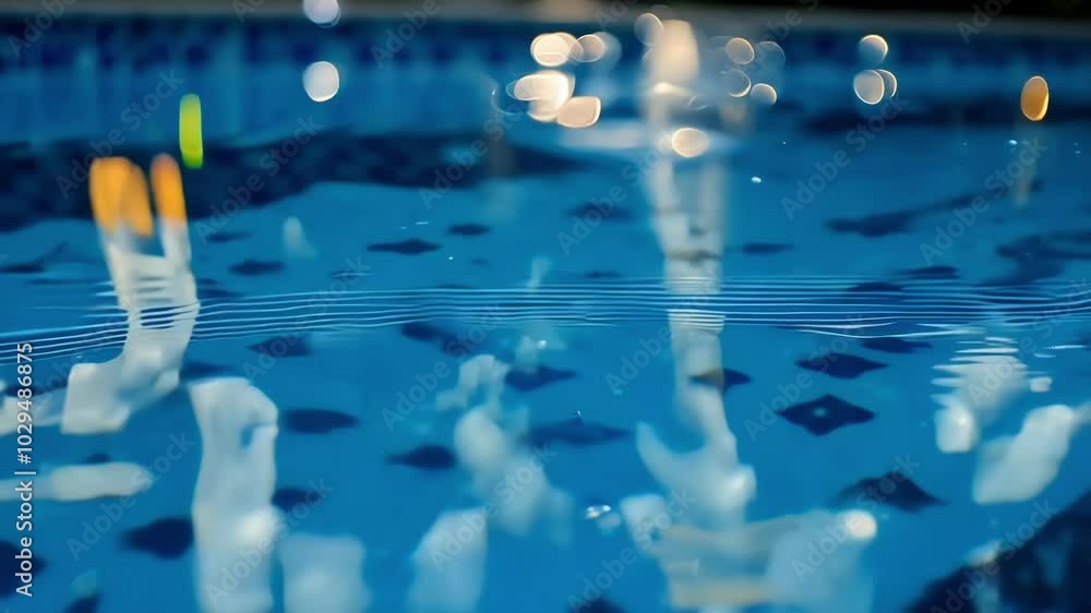 Poster calm water reflecting lights at night, creating abstract shapes for background. gentle ripples and v