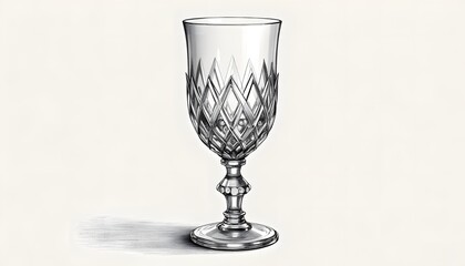 Elegant Crystal Wine Glass with Diamond-Cut Pattern on Stem