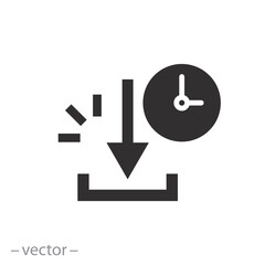 icon of download time, file inbox, upload button with clock, flat vector illustration