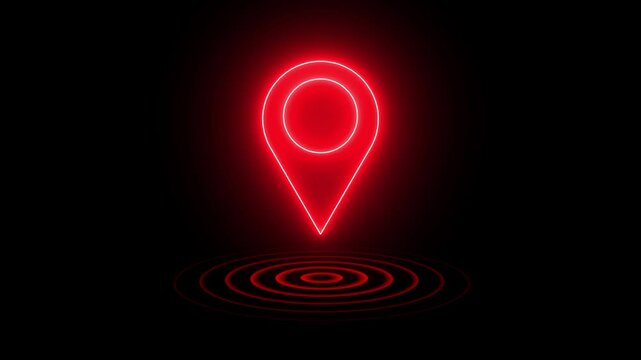 Gps Navigator Pin icon, location Icon Neon Light Glowing Bright Symbol. position location tracking animated on black background.