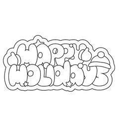 Christmas bubble Lettering of the phrase Happy Holidays in black and white