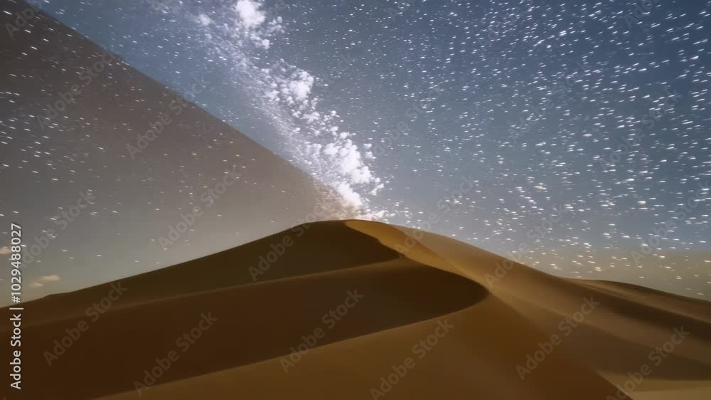 Poster smooth sand dunes create elegant patterns in a vast desert landscape, with golden sunlight casting s