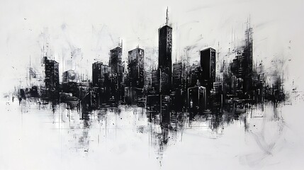  Black & White Cityscape with Splattered Paint