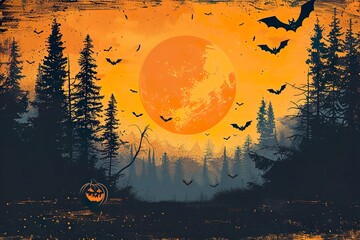 Halloween greeting card : Cute witch ,witch hat,witch's wand,witch castle, spider web , grave with copy space on white background