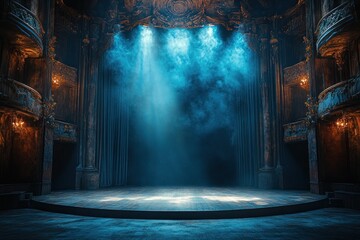 Fototapeta premium Empty Theater Stage with Spotlight and Smoke