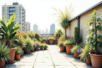 Fototapeta premium Beautiful green plants growing on urban rooftop garden