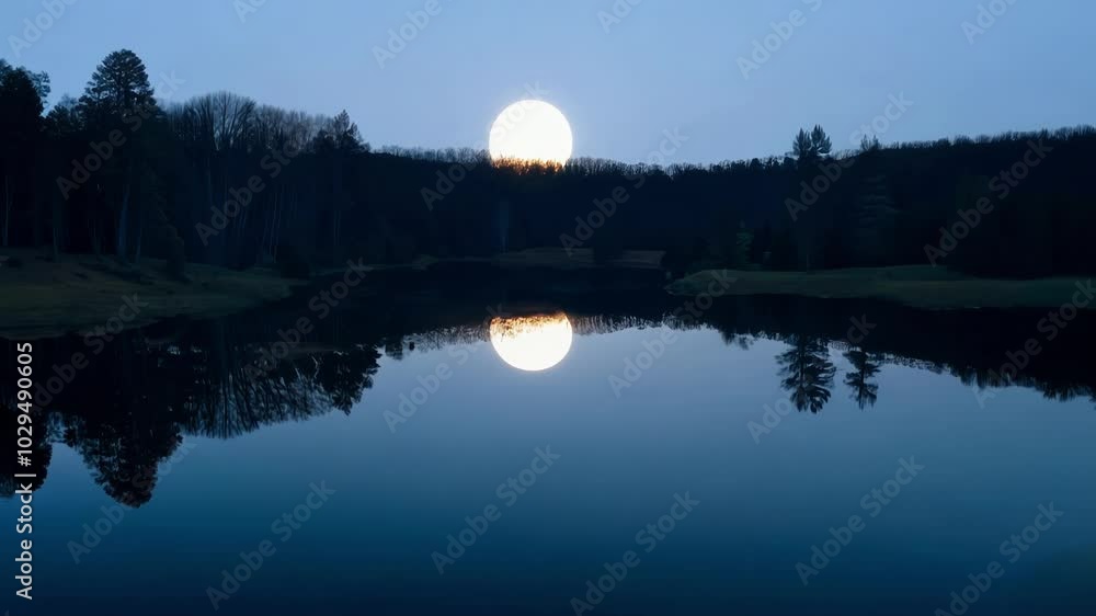 Aufkleber bright full moon is rising over a lake, casting an ethereal glow on the water and creating a perfect