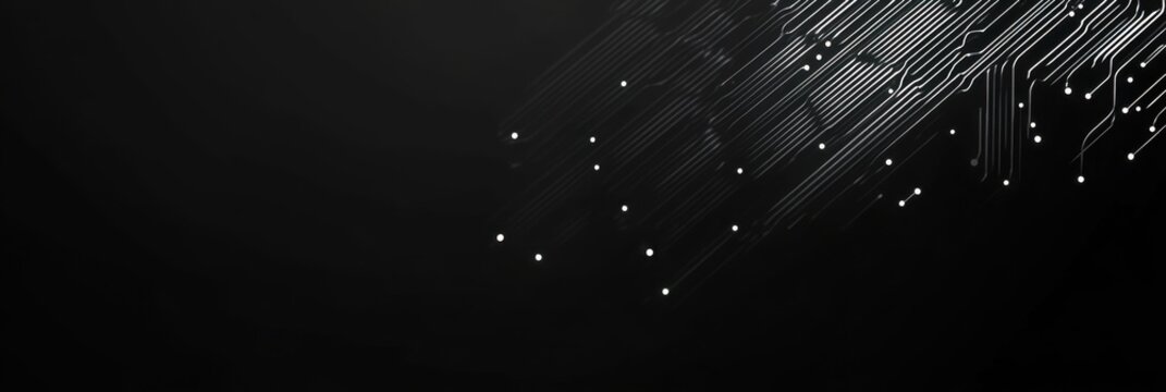 Black background with white digital lines and dots, representing the tech industry an abstract geometric pattern that conveys technology and innovation Generative AI