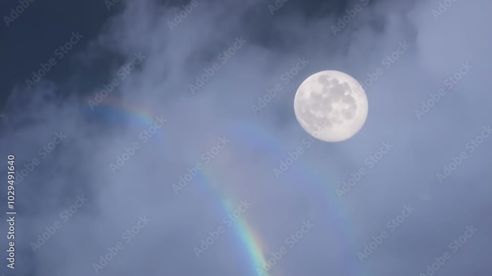 Poster bright full moon shines in the night sky, casting a soft glow on dark clouds, illuminating the atmos