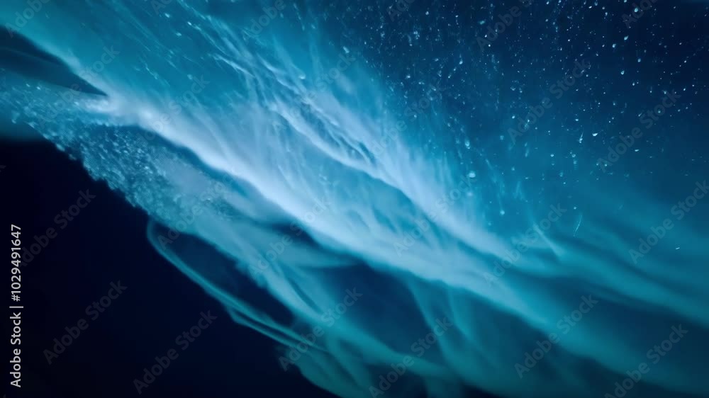 Poster Turquoise smoke is creating an abstract pattern of waves on a black background, perfect for use as a graphic resource or background