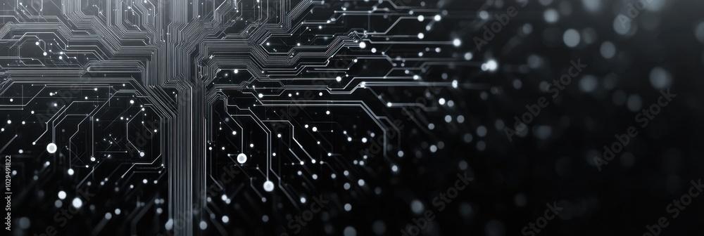 Aufkleber black background with white light effect, digital technology, data connection, and cyber network con