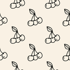 Cherries vector pattern. Cute hand drawn doodle background