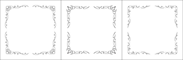 Set of three vector decorative frames. Black and white. Vector frame for all sizes and formats. Isolated vector illustration.	