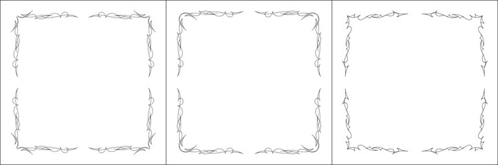 Set of three vector decorative frames. Black and white. Vector frame for all sizes and formats. Isolated vector illustration.	