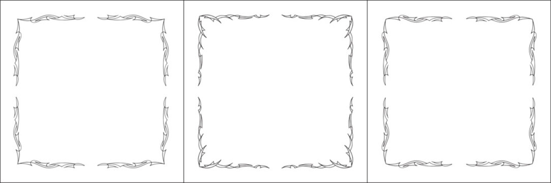 Set of three vector decorative frames. Black and white. Vector frame for all sizes and formats. Isolated vector illustration.	