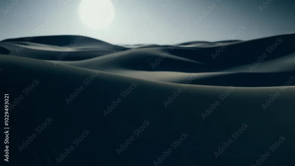 Poster soft moonlight illuminates desert sand dunes. creating a tranquil night landscape. dark shadows add 