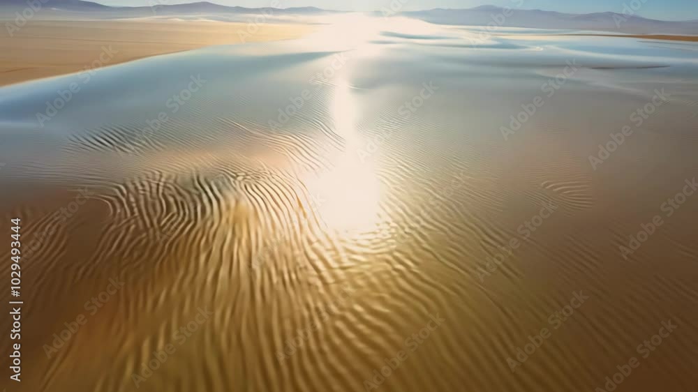 Poster Golden light reflecting on a water surface creating beautiful ripple patterns and a gradient of colors from blue to yellow