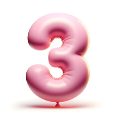  number 3 pink balloon isolated on white background