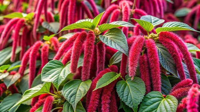 Vibrant image of Acalypha reptans Dwarf Chenille plant with lance-shaped leaves