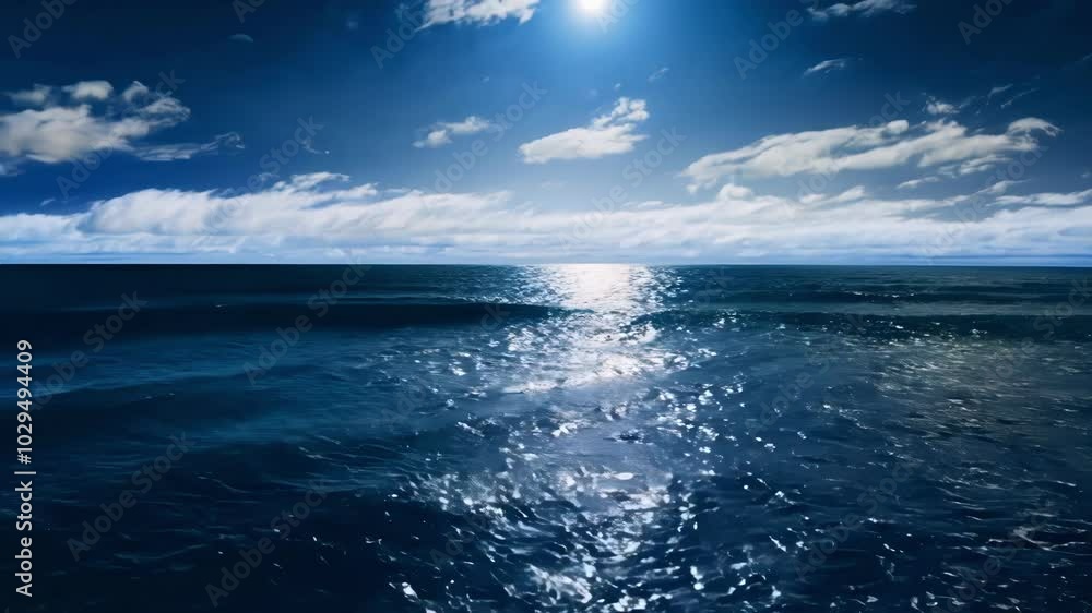 Poster the moonlight shines on the ocean, creating a serene and tranquil scene