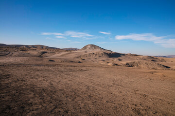 Azerbaijan Mud Volcano Landscape with Desert Hills and Clear Sky