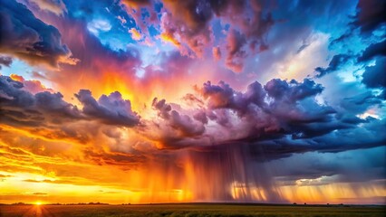 Obraz premium Vibrant sunset sky with colorful rain clouds