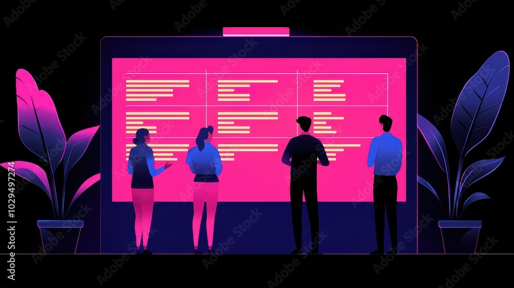 Aufkleber a group of professionals analyzing data on a large screen in a modern office environment.