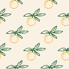 Doodle oranges tropical seamless pattern Vector colored design.