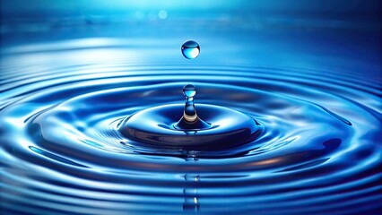 Water droplets falling on blue water surface medium shot