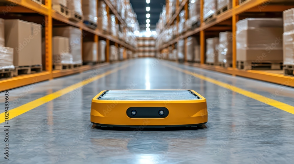 Aufkleber autonomous delivery robot in a modern warehouse setting, showcasing automation and efficiency.