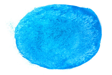 Blue turquoise brush stroke oval blot isolated on white background. Colorful watercolor blue brush stroke blot