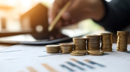 Obraz premium Real Estate concept, Agent to present the property .price for loan investment chart graph documents and calculating table payment to customer.
