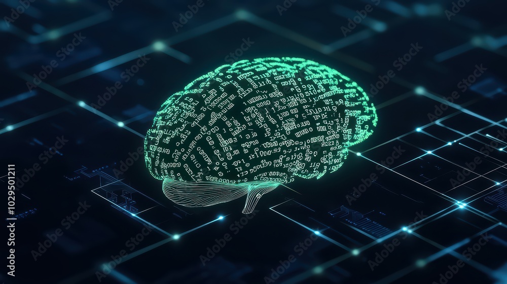 Poster digital brain with glowing circuits and data patterns, symbolizing artificial intelligence and techn