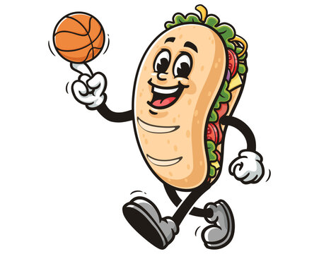 recommend clip art: Sub Sandwich playing Basketball, Cartoon Mascot Illustration Character Vector Clip-art Hand-drawn Logo Design
