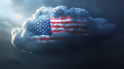 American flag blended with stormy clouds