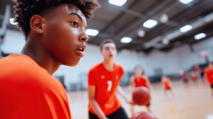 Young Player Focusing on Basketball Defense