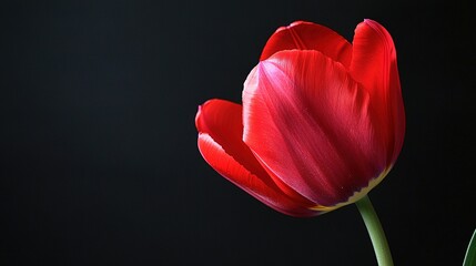   A high-resolution image of a solitary red tulip against a dark backdrop featuring a prominent green stem in the front