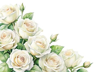 Fototapeta premium watercolor white roses on white background Point of View