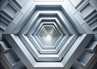 Obraz premium Nested White and Gray Concentric Hexagons in Dynamic Composition for Modern Design